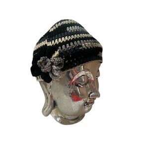 NWT Angela’s Designs hand crocheted one of a kind grey & black variegated hat